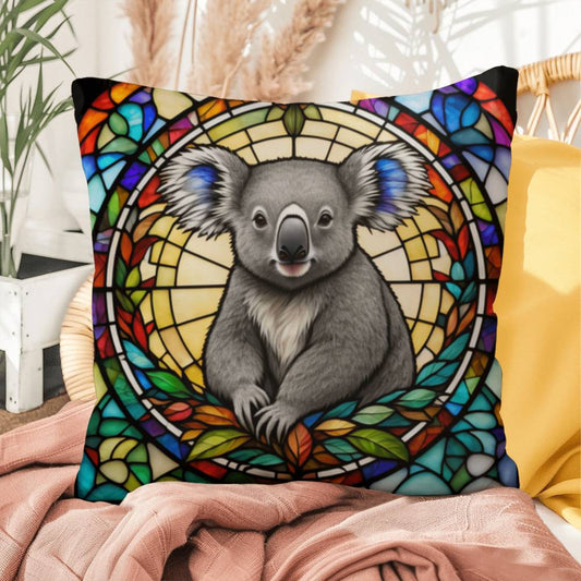Koala stained glass throw pillow, Australian wildlife decor, indoor outdoor home accent