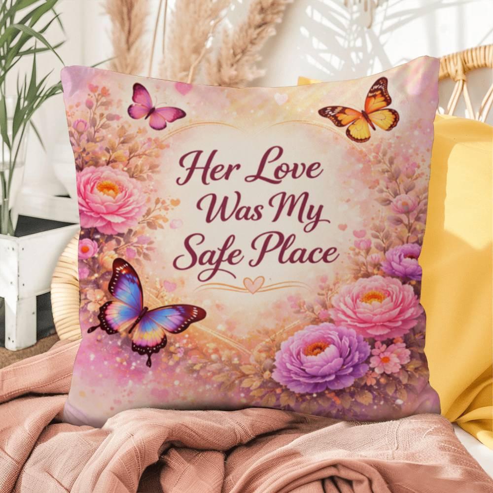 Shop our premium her love was my safe place throw pillow from MySisterIsASurvivor.