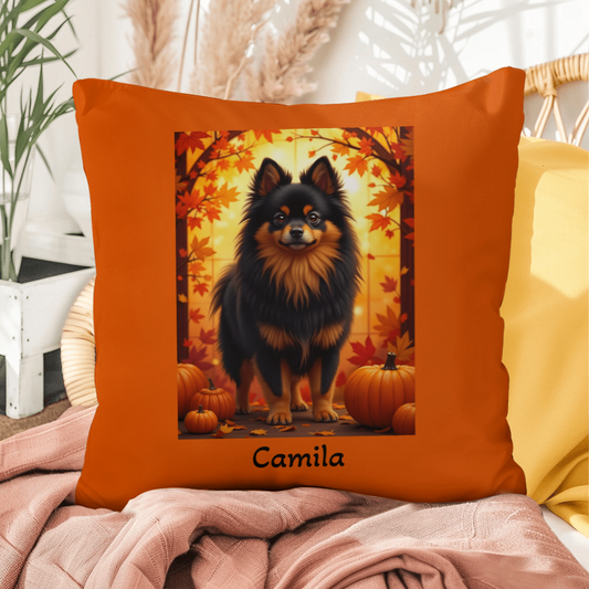 Black and Tan Pomeranian indoor outdoor pillow, personalized dog cushion, pet lover home decor