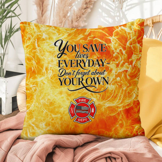 A pillow celebrating the daily heroism of first responders and encouraging them to prioritize their own well-being and mental health.