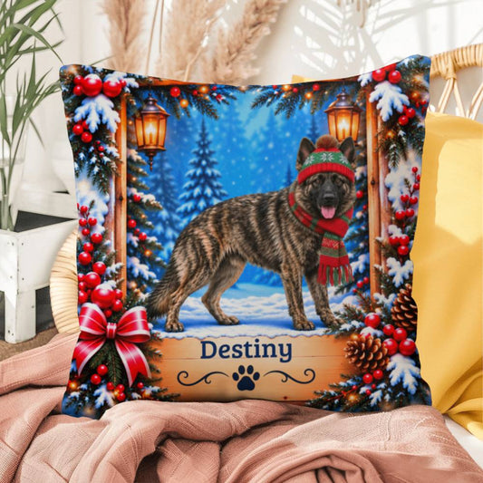 German Shepherd (Brindle Coat) - Personalized Dog Name Pillow, Rustic Winter Lodge Decor - MySisterIsAsurvor