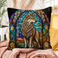 Wolf stained glass throw pillow, forest wildlife decor, indoor outdoor cozy home accent