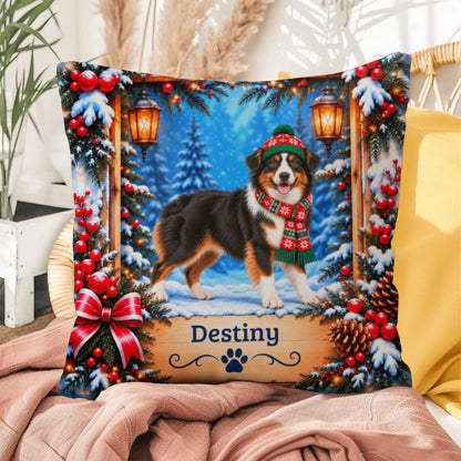 Australian Shepherd (Black Tri-Color Coat) - Personalized Aussie Pillow, Snowy Cabin Companion Gift