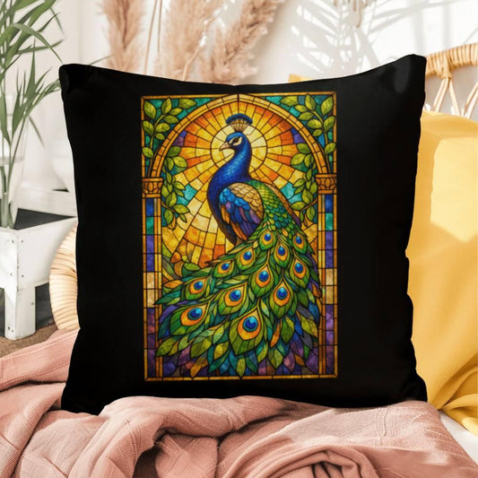 Shop our peacock stained glass style throw pillow featuring the 16" x 16" style option from MySisterIsASurvivor.