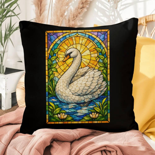 Shop our swan stained glass style throw pillow featuring the 16" x 16" style option from MySisterIsASurvivor.