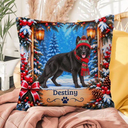 German Shepherd (Black Coat) - Personalized Winter Throw Pillow for GSD-Loving Homes - MySisterIsAsurvor