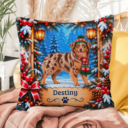 Australian Shepherd (Red Merle & Copper Bi Coat) - Personalized Aussie Name Pillow, Winter Gift - MySisterIsAsurvor