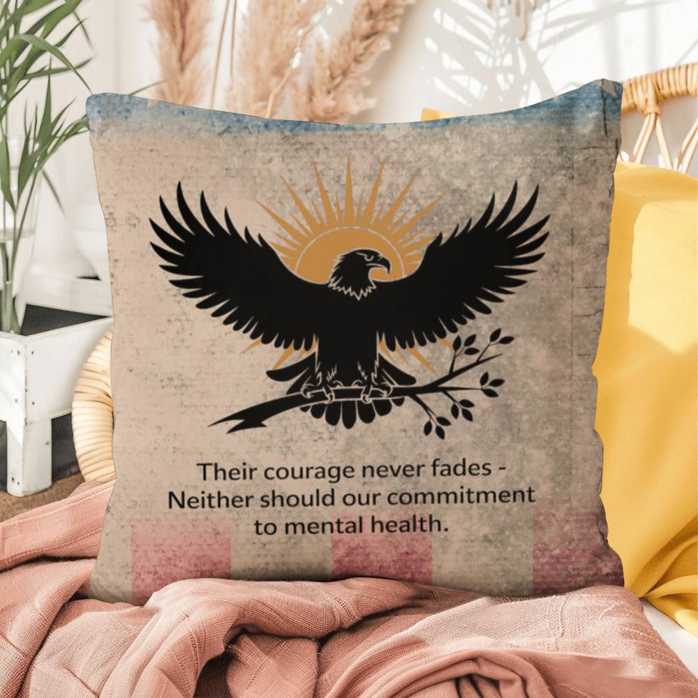 Their Courage Never Fades Indoor/Outdoor Pillow: Resilient Comfort - Mental Health & Memorial Tribute