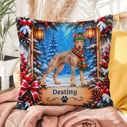 Doberman (Fawn Isabella & Tan Coat) - Personalized Snowy Pine Pillow for Doberman Parents