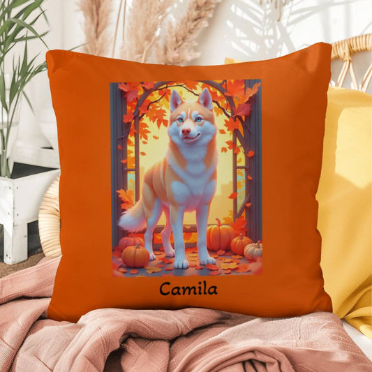 Light Red Husky blue eyes pillow, custom indoor outdoor dog cushion, pet owner patio decor - MySisterIsASurvivor