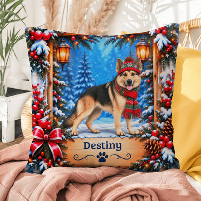 German Shepherd (Reverse Mask) - Personalized Winter Lodge Pillow, Custom Name Gift for GSD Fans