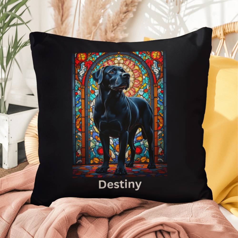 Rottweiler (Black) Indoor/Outdoor Pillow - Personalized Stained Glass Dog Tribute & Comfort Gift