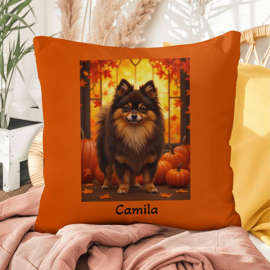 Chocolate and Tan Pomeranian indoor outdoor pillow, personalized dog cushion, pet decor gift