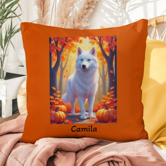 White Husky pillow, personalized indoor outdoor dog cushion, cozy home accent - MySisterIsASurvivor