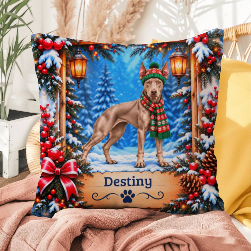 Doberman (Fawn Isabella Coat) - Personalized Throw Pillow, Winter Woodland Gift for Dog Lovers