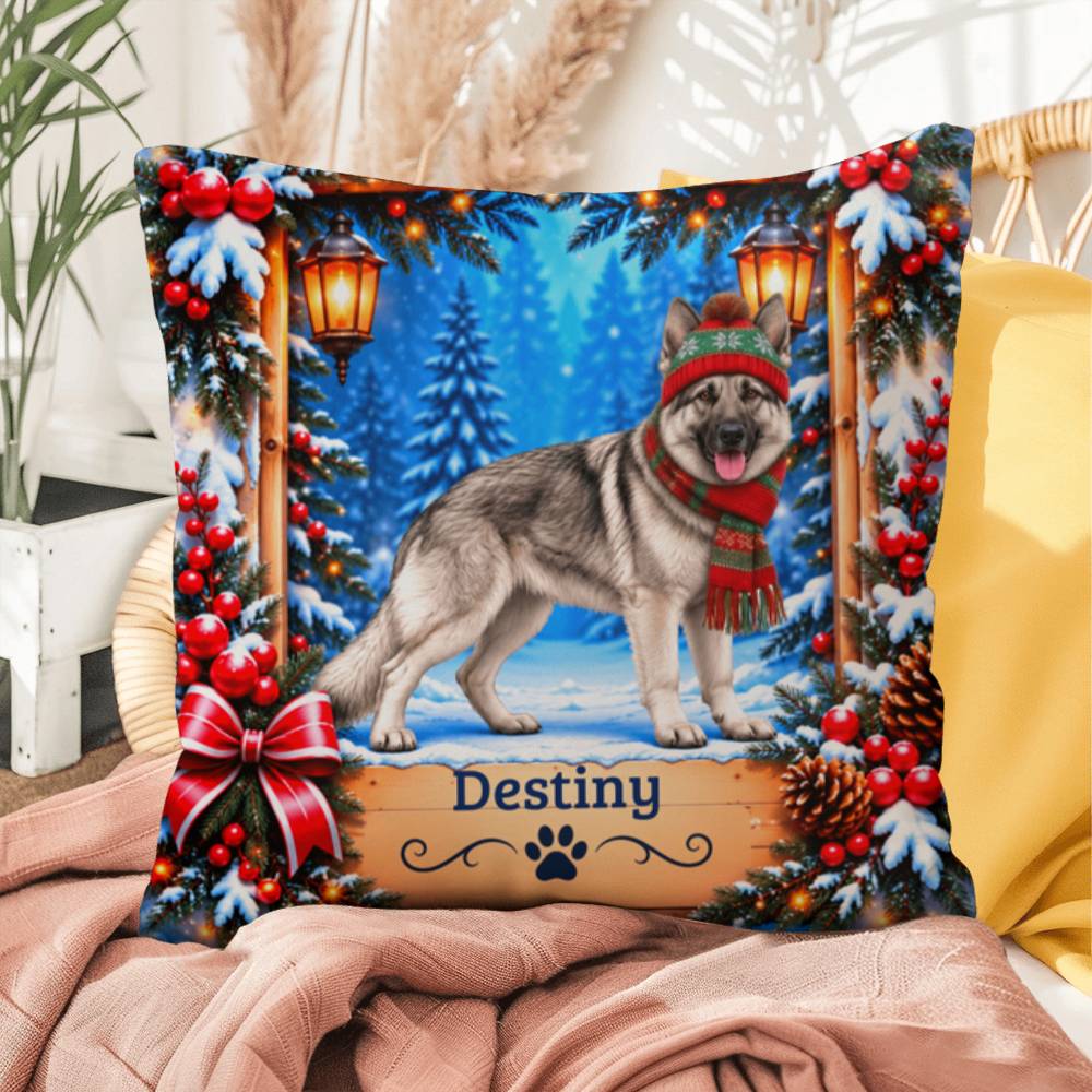 German Shepherd (Silver Sable Coat) - Personalized Snowy Forest Pillow, Custom Name Winter Gift - MySisterIsAsurvor