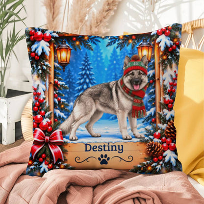 German Shepherd (Silver Sable Coat) - Personalized Snowy Forest Pillow, Custom Name Winter Gift - MySisterIsAsurvor