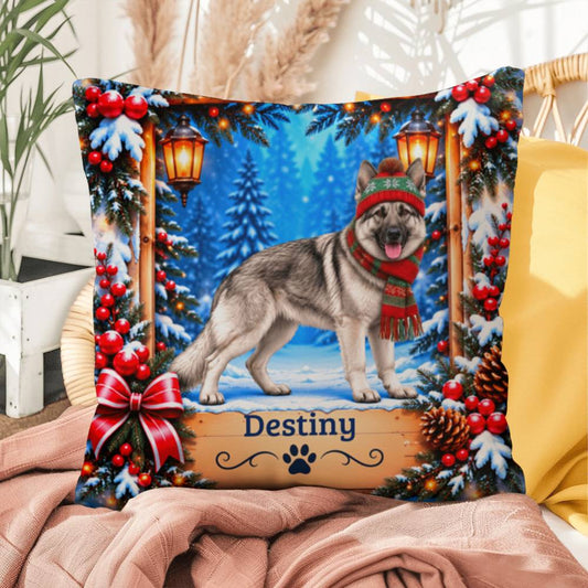 German Shepherd (Silver Sable Coat) - Personalized Snowy Forest Pillow, Custom Name Winter Gift - MySisterIsAsurvor