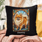 Pomeranian (Orange Sable) Indoor/Outdoor Pillow - Personalized Stained Glass Dog Tribute & Comfort Gift