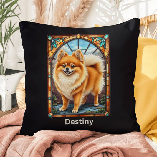 Pomeranian (Orange Sable) Indoor/Outdoor Pillow - Personalized Stained Glass Dog Tribute & Comfort Gift