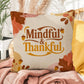 Mindful & Thankful throw pillow featuring inspirational fall quote for mindfulness and home comfort