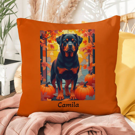 Black and Rust Rottweiler pillow, custom indoor outdoor water-resistant dog cushion - MySisterIsASurvivor