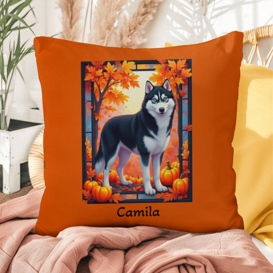 Black and White Husky pillow blue eyes, custom indoor outdoor dog cushion, gift for Husky fans - MySisterIsASurvivor