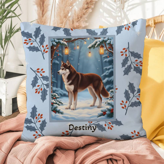 Husky Chocolate Red Pillow - Festive Husky pillow, personalized winter dog throw, cozy home accent