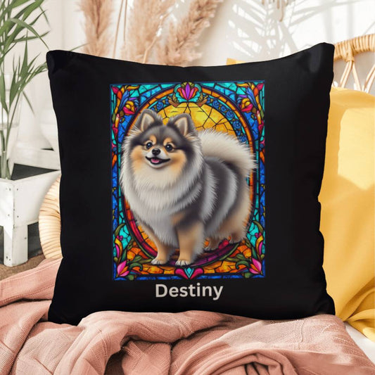 Pomeranian (Wolf Sable) Indoor/Outdoor Pillow - Personalized Stained Glass Dog Tribute & Comfort Gift