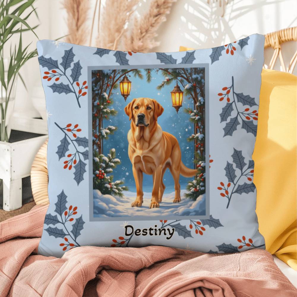 Labrador Retriever Yellow Pillow - Seasonal Labrador throw pillow, winter indoor dog decor, cozy accent