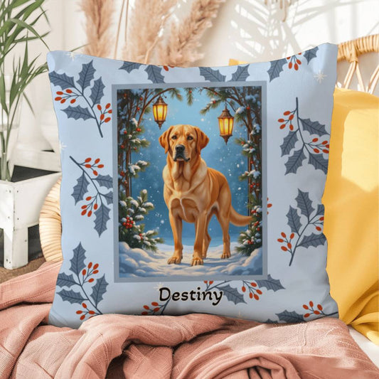 Labrador Retriever Yellow Pillow - Seasonal Labrador throw pillow, winter indoor dog decor, cozy accent