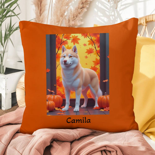 Light Red Husky amber eyes pillow, personalized indoor outdoor Husky cushion, home accent - MySisterIsASurvivor