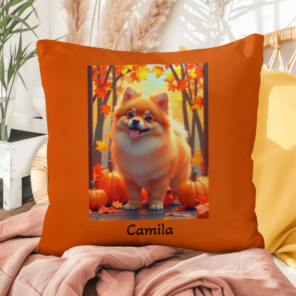 Orange Pomeranian indoor outdoor pillow, personalized dog cushion, pet lover cozy home decor