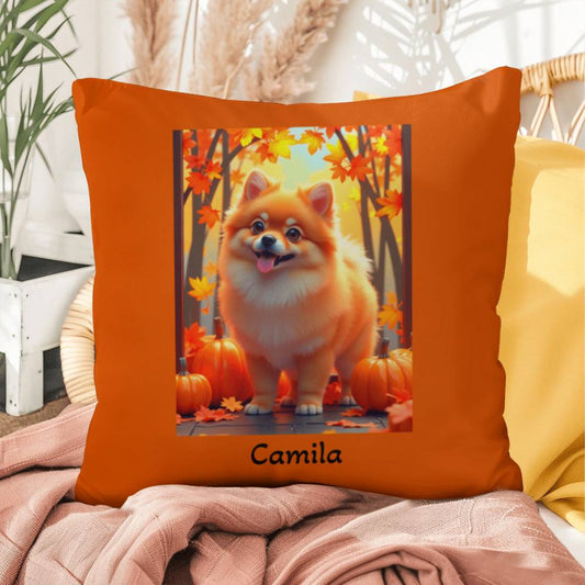 Orange Pomeranian indoor outdoor pillow, personalized dog cushion, pet lover cozy home decor