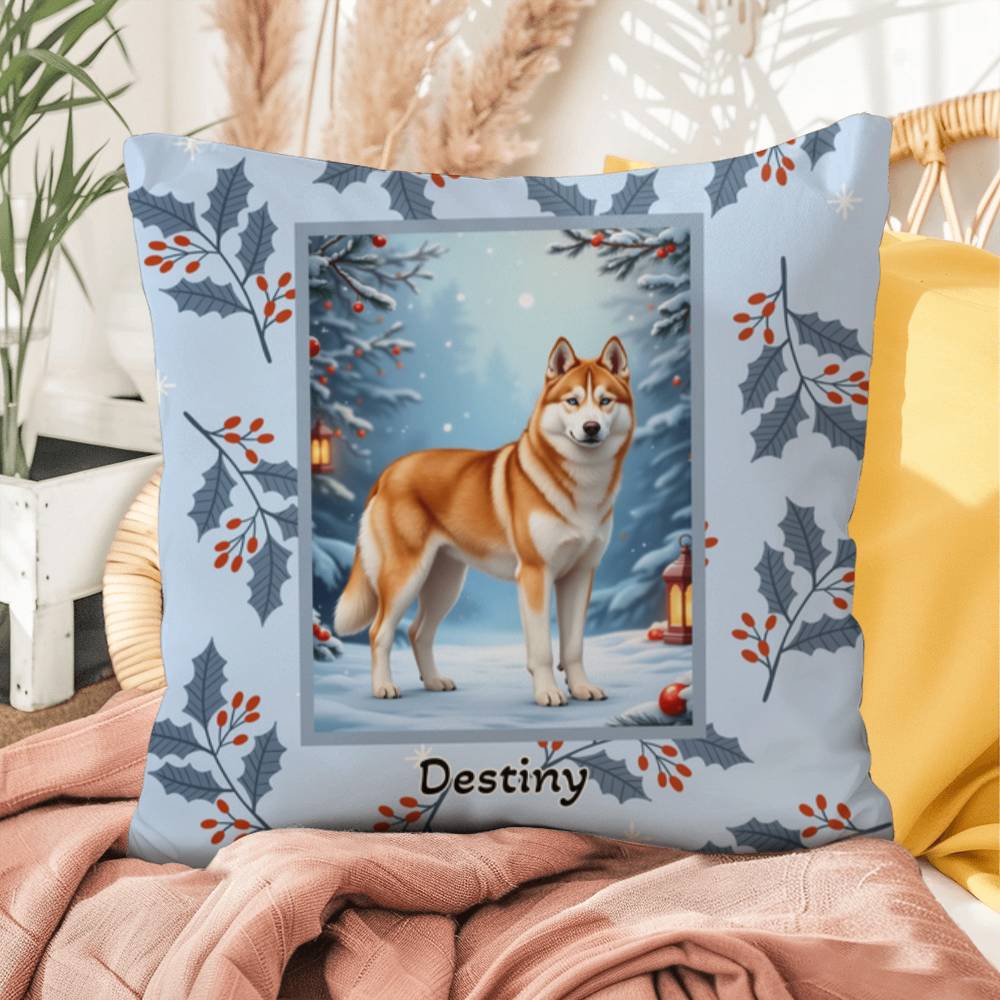 Husky Sable & White Pillow - Winter Husky throw pillow, snow dog accent pillow, holiday home decor