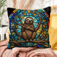 Sloth stained glass throw pillow, jungle animal decor, indoor outdoor cozy home accent