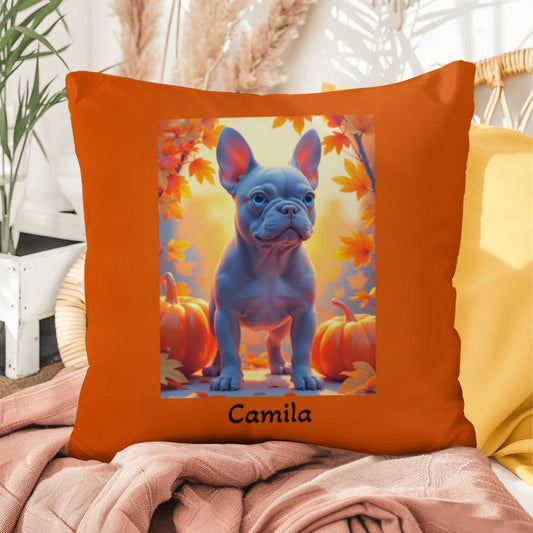Blue French Bulldog pillow, personalized indoor outdoor dog cushion, custom Frenchie accent - MySisterIsASurvivor