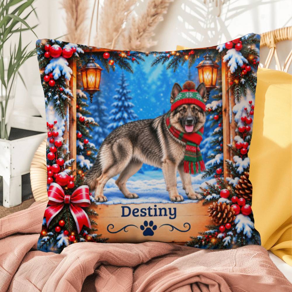 German Shepherd (Gray Coat) - Personalized Woodland Pillow, Cozy Winter Gift for Shepherd Fans