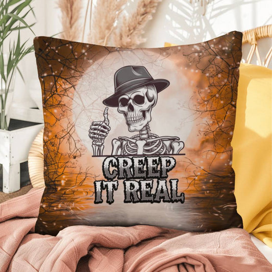 Funny Halloween indoor/outdoor pillow with “Creep It Real” for seasonal humor and décor