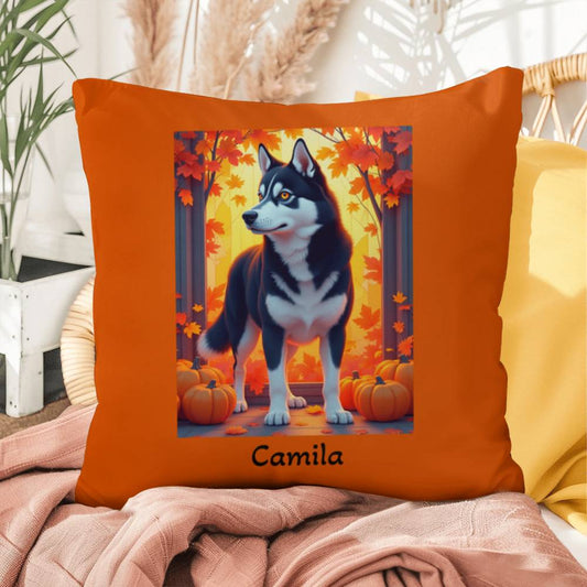 Black and White Husky pillow amber eyes, personalized indoor outdoor water-resistant dog cushion - MySisterIsASurvivor