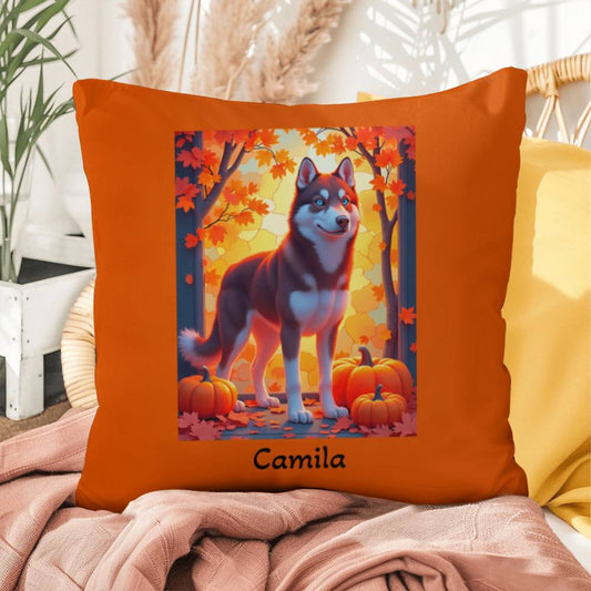 Dark Red Husky blue eyes pillow, custom indoor outdoor Husky dog cushion, home accent - MySisterIsASurvivor