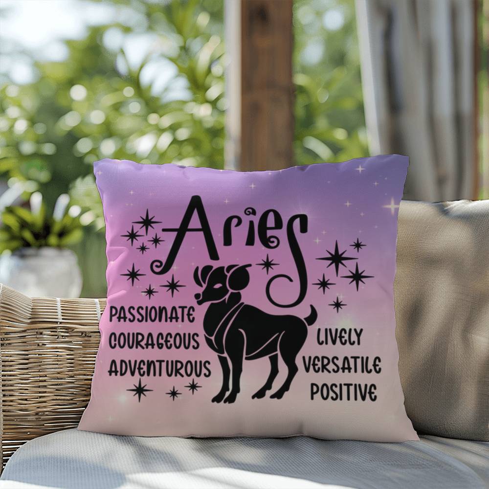Aries Indoor/Outdoor Pillow – Zodiac Astrology Decor, Boho Accent for Home & Patio