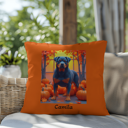 Blue Rottweiler indoor outdoor throw pillow with durable fabric, perfect home décor for dog lovers