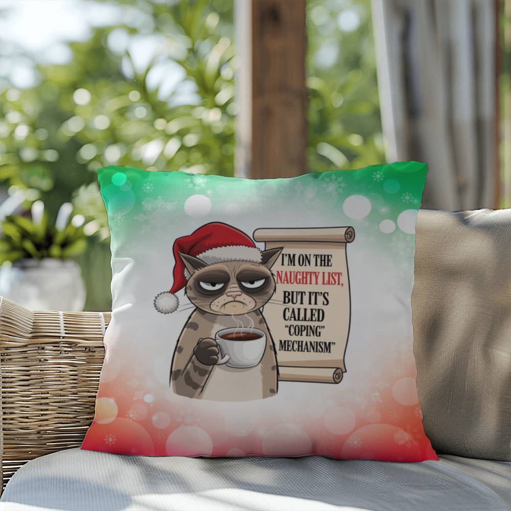 I’m on the Naughty List (Cat) Throw Pillow - Funny Christmas pet lover holiday decorative pillow