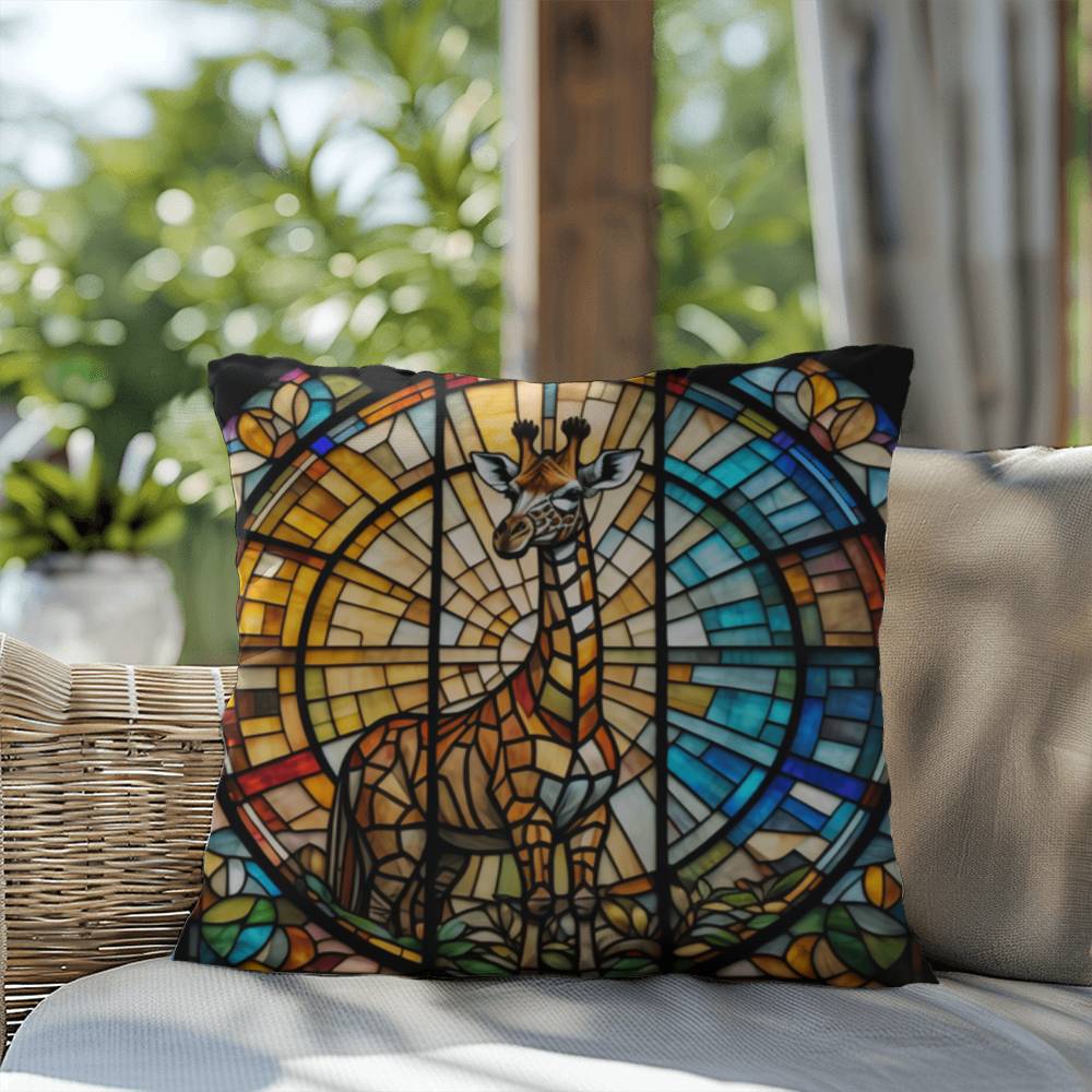 Giraffe stained glass throw pillow, jungle animal wildlife decor, indoor outdoor home accent