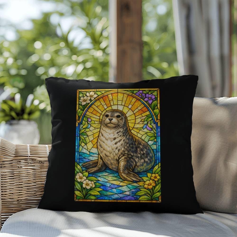 Shop our premium seal stained glass style throw pillow from MySisterIsASurvivor.