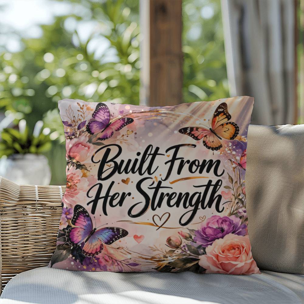 Shop our premium built from her strength throw pillow from MySisterIsASurvivor.