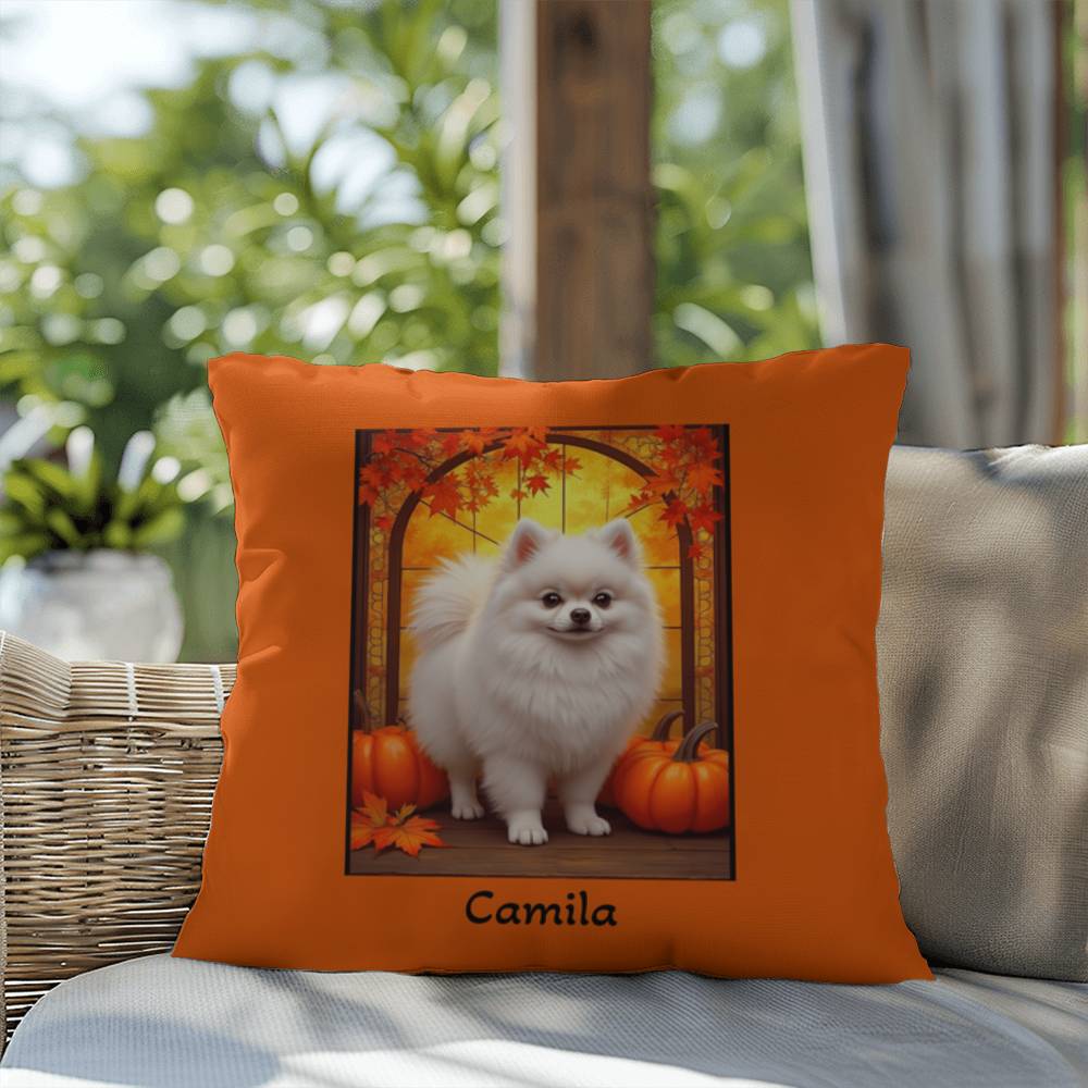 White Pomeranian indoor outdoor pillow, personalized dog cushion, pet lover cozy home accent