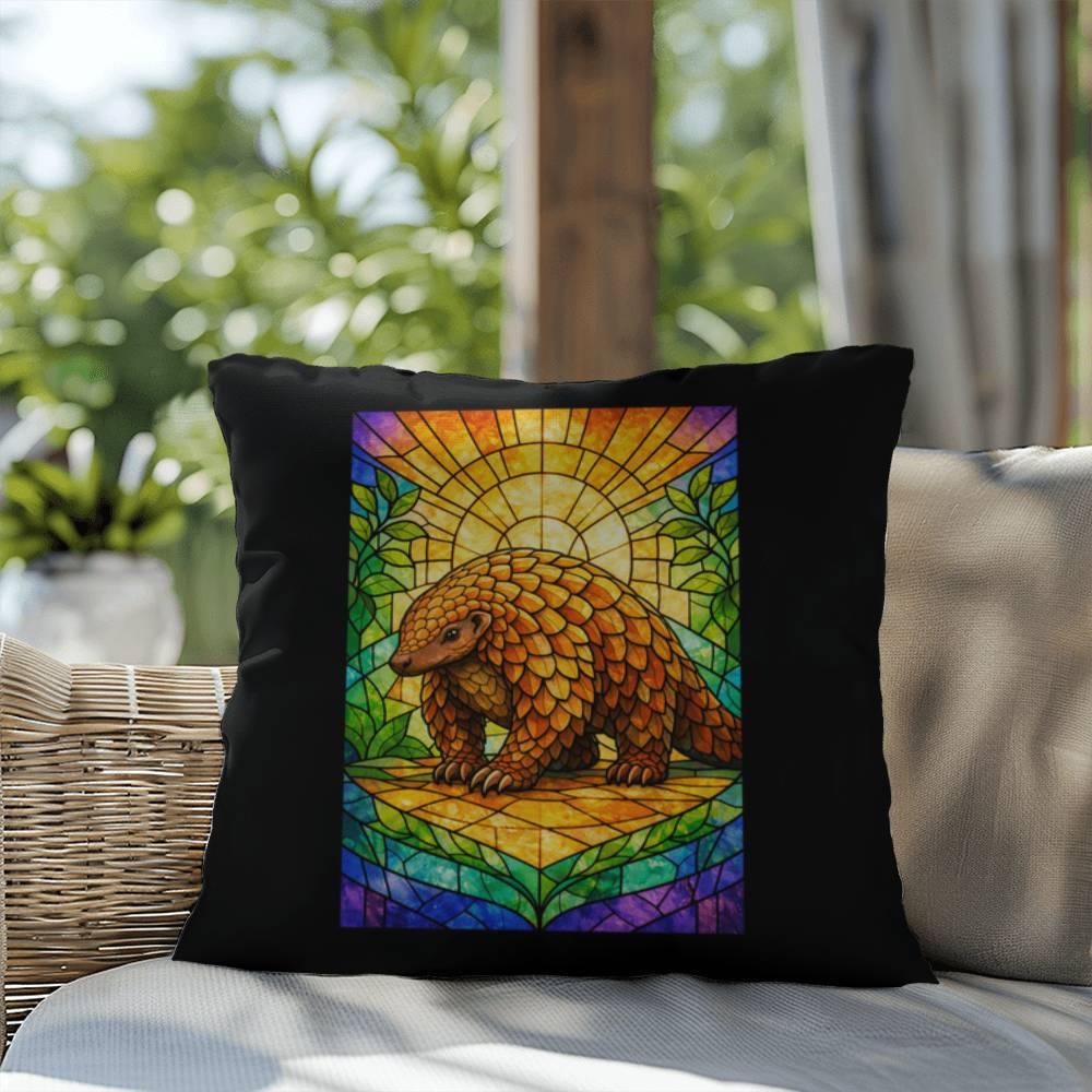 Shop our premium pangolin stained glass style throw pillow from MySisterIsASurvivor.