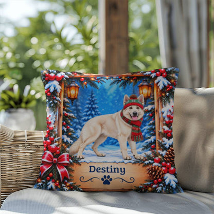 German Shepherd (White Coat) - Personalized Snowy Woodland Pillow, Winter Gift for Dog Lovers